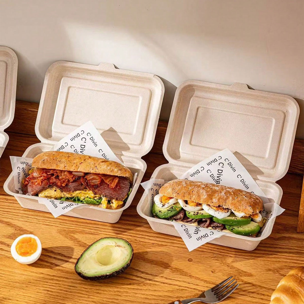 Meal Prep Bowl - Caja de embalaje Chabatta, sándwich envuelto